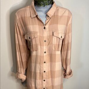 Blush Plaid Button-Up Shirt roll up sleeve with buttons brushed cotton large